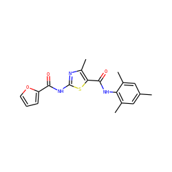 Cc1cc(C)c(NC(=O)c2sc(NC(=O)c3ccco3)nc2C)c(C)c1 ZINC000013587428