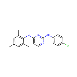 Cc1cc(C)c(Nc2ccnc(Nc3ccc(Cl)cc3)n2)c(C)c1 ZINC000005930579