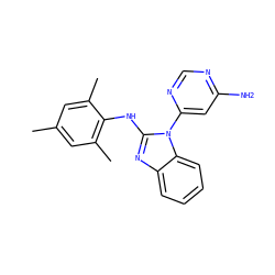 Cc1cc(C)c(Nc2nc3ccccc3n2-c2cc(N)ncn2)c(C)c1 ZINC000034803566