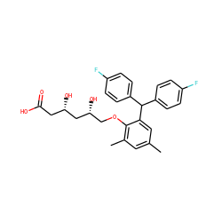 Cc1cc(C)c(OC[C@@H](O)C[C@@H](O)CC(=O)O)c(C(c2ccc(F)cc2)c2ccc(F)cc2)c1 ZINC000013824668