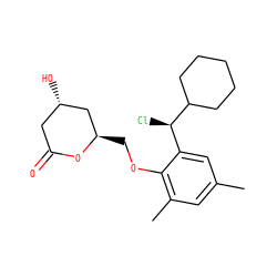 Cc1cc(C)c(OC[C@@H]2C[C@@H](O)CC(=O)O2)c([C@@H](Cl)C2CCCCC2)c1 ZINC000013824747