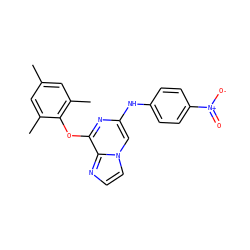 Cc1cc(C)c(Oc2nc(Nc3ccc([N+](=O)[O-])cc3)cn3ccnc23)c(C)c1 ZINC000219786211