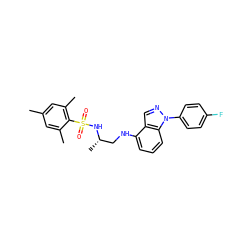 Cc1cc(C)c(S(=O)(=O)N[C@@H](C)CNc2cccc3c2cnn3-c2ccc(F)cc2)c(C)c1 ZINC000043152877