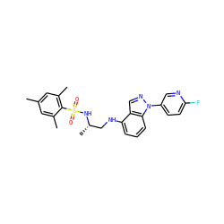 Cc1cc(C)c(S(=O)(=O)N[C@@H](C)CNc2cccc3c2cnn3-c2ccc(F)nc2)c(C)c1 ZINC000034946675