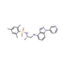 Cc1cc(C)c(S(=O)(=O)N[C@@H](C)CNc2cccc3c2cnn3-c2cccnc2)c(C)c1 ZINC000137413989