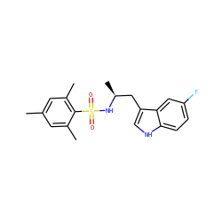 Cc1cc(C)c(S(=O)(=O)N[C@@H](C)Cc2c[nH]c3ccc(F)cc23)c(C)c1 ZINC000028820785