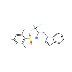 Cc1cc(C)c(S(=O)(=O)N[C@@H](Cn2ccc3ccccc32)C(F)(F)F)c(C)c1 ZINC000035968628