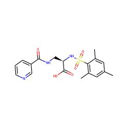 Cc1cc(C)c(S(=O)(=O)N[C@H](CNC(=O)c2cccnc2)C(=O)O)c(C)c1 ZINC000043120465
