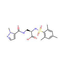 Cc1cc(C)c(S(=O)(=O)N[C@H](CNC(=O)c2ccnn2C)C(=O)O)c(C)c1 ZINC000043121063