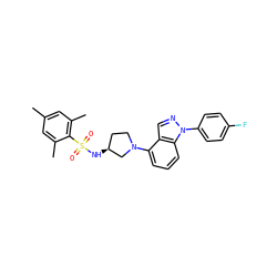 Cc1cc(C)c(S(=O)(=O)N[C@H]2CCN(c3cccc4c3cnn4-c3ccc(F)cc3)C2)c(C)c1 ZINC000140423306