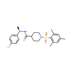 Cc1cc(C)c(S(=O)(=O)N2CCC(C(=O)N[C@H](C)c3ccc(Cl)cc3)CC2)c(C)c1 ZINC000014387783