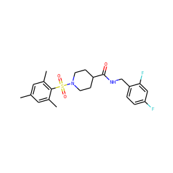 Cc1cc(C)c(S(=O)(=O)N2CCC(C(=O)NCc3ccc(F)cc3F)CC2)c(C)c1 ZINC000040896602