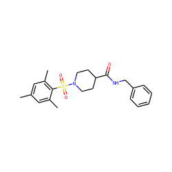 Cc1cc(C)c(S(=O)(=O)N2CCC(C(=O)NCc3ccccc3)CC2)c(C)c1 ZINC000008333556