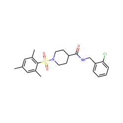 Cc1cc(C)c(S(=O)(=O)N2CCC(C(=O)NCc3ccccc3Cl)CC2)c(C)c1 ZINC000013880139
