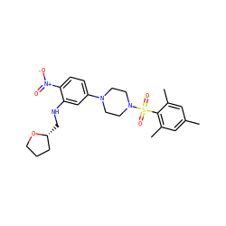 Cc1cc(C)c(S(=O)(=O)N2CCN(c3ccc([N+](=O)[O-])c(NC[C@@H]4CCCO4)c3)CC2)c(C)c1 ZINC000008666190