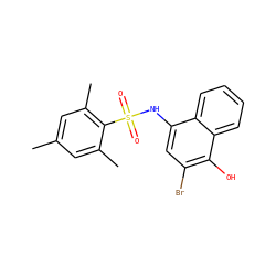 Cc1cc(C)c(S(=O)(=O)Nc2cc(Br)c(O)c3ccccc23)c(C)c1 ZINC000003076480