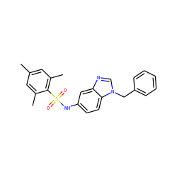 Cc1cc(C)c(S(=O)(=O)Nc2ccc3c(c2)ncn3Cc2ccccc2)c(C)c1 ZINC000040867190