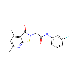 Cc1cc(C)c2c(=O)n(CC(=O)Nc3cccc(F)c3)sc2n1 ZINC000003030664