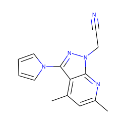 Cc1cc(C)c2c(-n3cccc3)nn(CC#N)c2n1 ZINC000001390067