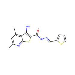 Cc1cc(C)c2c(N)c(C(=O)N/N=C/c3cccs3)sc2n1 ZINC000000159136