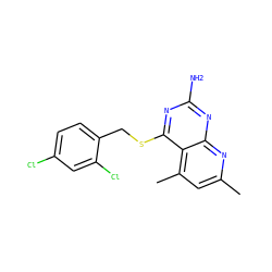 Cc1cc(C)c2c(SCc3ccc(Cl)cc3Cl)nc(N)nc2n1 ZINC000001682024