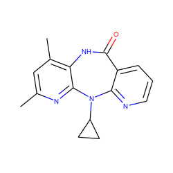 Cc1cc(C)c2c(n1)N(C1CC1)c1ncccc1C(=O)N2 ZINC000005930776