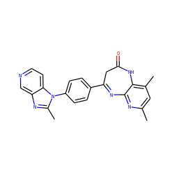 Cc1cc(C)c2c(n1)N=C(c1ccc(-n3c(C)nc4cnccc43)cc1)CC(=O)N2 ZINC000013743162