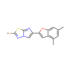 Cc1cc(C)c2cc(-c3cn4nc(Br)sc4n3)oc2c1 ZINC000653667539