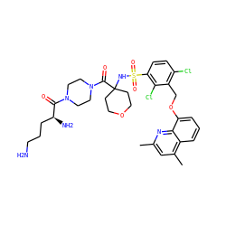 Cc1cc(C)c2cccc(OCc3c(Cl)ccc(S(=O)(=O)NC4(C(=O)N5CCN(C(=O)[C@@H](N)CCCN)CC5)CCOCC4)c3Cl)c2n1 ZINC000082175664