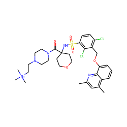 Cc1cc(C)c2cccc(OCc3c(Cl)ccc(S(=O)(=O)NC4(C(=O)N5CCN(CC[N+](C)(C)C)CC5)CCOCC4)c3Cl)c2n1 ZINC000082178632