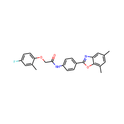 Cc1cc(C)c2oc(-c3ccc(NC(=O)COc4ccc(F)cc4C)cc3)nc2c1 ZINC000029048984