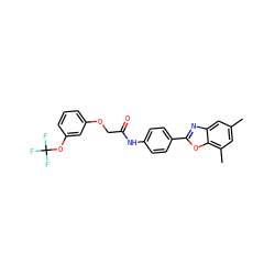 Cc1cc(C)c2oc(-c3ccc(NC(=O)COc4cccc(OC(F)(F)F)c4)cc3)nc2c1 ZINC000029049284