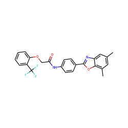 Cc1cc(C)c2oc(-c3ccc(NC(=O)COc4ccccc4C(F)(F)F)cc3)nc2c1 ZINC000029049612