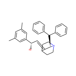 Cc1cc(C)cc([C@@H](O)/C=C2\C3CCN(CC3)[C@@H]2C(c2ccccc2)c2ccccc2)c1 ZINC000001483085