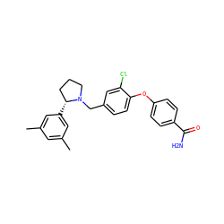 Cc1cc(C)cc([C@@H]2CCCN2Cc2ccc(Oc3ccc(C(N)=O)cc3)c(Cl)c2)c1 ZINC001772652239