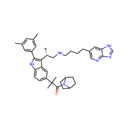 Cc1cc(C)cc(-c2[nH]c3ccc(C(C)(C)C(=O)N4C5CCC4CC5)cc3c2[C@H](C)CNCCCCc2cnc3nc[nH]c3c2)c1 ZINC000027899642