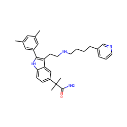 Cc1cc(C)cc(-c2[nH]c3ccc(C(C)(C)C(N)=O)cc3c2CCNCCCCc2cccnc2)c1 ZINC000029412373