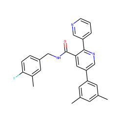 Cc1cc(C)cc(-c2cnc(-c3cccnc3)c(C(=O)NCc3ccc(F)c(C)c3)c2)c1 ZINC000103234701