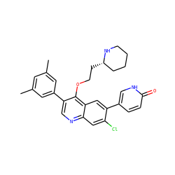 Cc1cc(C)cc(-c2cnc3cc(Cl)c(-c4ccc(=O)[nH]c4)cc3c2OCC[C@H]2CCCCN2)c1 ZINC000071319225