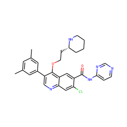 Cc1cc(C)cc(-c2cnc3cc(Cl)c(C(=O)Nc4ccncn4)cc3c2OCC[C@H]2CCCCN2)c1 ZINC000071319137