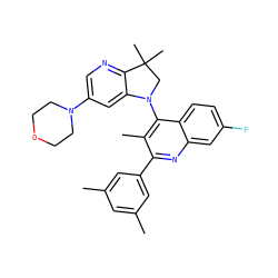 Cc1cc(C)cc(-c2nc3cc(F)ccc3c(N3CC(C)(C)c4ncc(N5CCOCC5)cc43)c2C)c1 ZINC000118097622