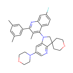Cc1cc(C)cc(-c2nc3cc(F)ccc3c(N3CC4(CCOCC4)c4ncc(N5CCOCC5)cc43)c2C)c1 ZINC000118093278