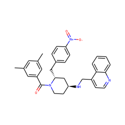Cc1cc(C)cc(C(=O)N2CC[C@H](NCc3ccnc4ccccc34)C[C@H]2Cc2ccc([N+](=O)[O-])cc2)c1 ZINC000026818876