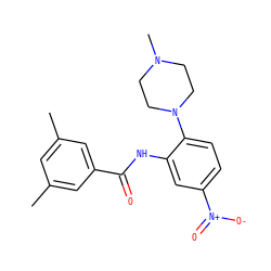 Cc1cc(C)cc(C(=O)Nc2cc([N+](=O)[O-])ccc2N2CCN(C)CC2)c1 ZINC000653843486