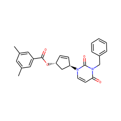Cc1cc(C)cc(C(=O)O[C@@H]2C=C[C@@H](n3ccc(=O)n(Cc4ccccc4)c3=O)C2)c1 ZINC000169324070