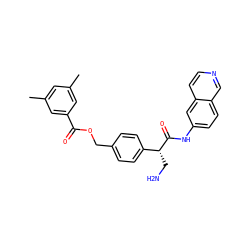 Cc1cc(C)cc(C(=O)OCc2ccc([C@@H](CN)C(=O)Nc3ccc4cnccc4c3)cc2)c1 ZINC000204610915