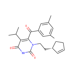 Cc1cc(C)cc(C(=O)c2c(C(C)C)c(=O)[nH]c(=O)n2CC[C@H]2C=CCC2)c1 ZINC000006521899