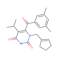 Cc1cc(C)cc(C(=O)c2c(C(C)C)c(=O)[nH]c(=O)n2CC2=CCCC2)c1 ZINC000006521895
