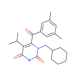 Cc1cc(C)cc(C(=O)c2c(C(C)C)c(=O)[nH]c(=O)n2CC2CCCCC2)c1 ZINC000034819357