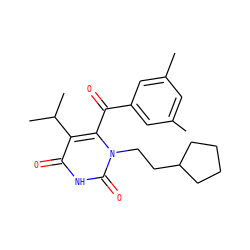 Cc1cc(C)cc(C(=O)c2c(C(C)C)c(=O)[nH]c(=O)n2CCC2CCCC2)c1 ZINC000043016127